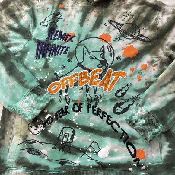 Offbeat Remix Infinite Embroidered Tie Dye Hoodie Men's Medium Concert Hoodie - Picture 2 of 16